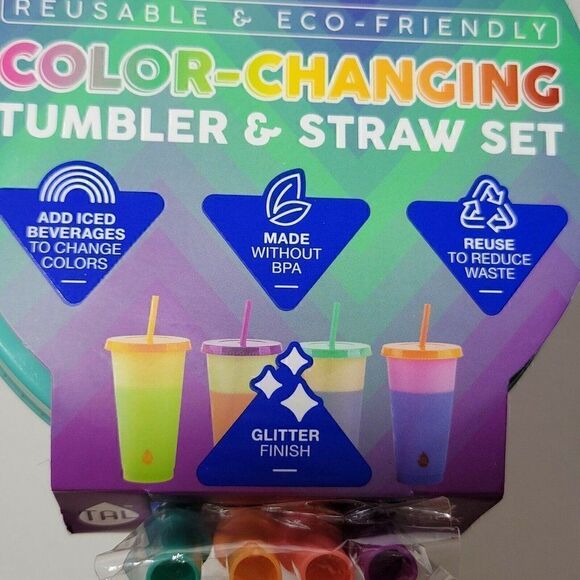 TAL Color Changing Tumbler Cups Lids Straws Reusable 4Pk 24 Oz Glitter Finish - Picture 4 of 7
